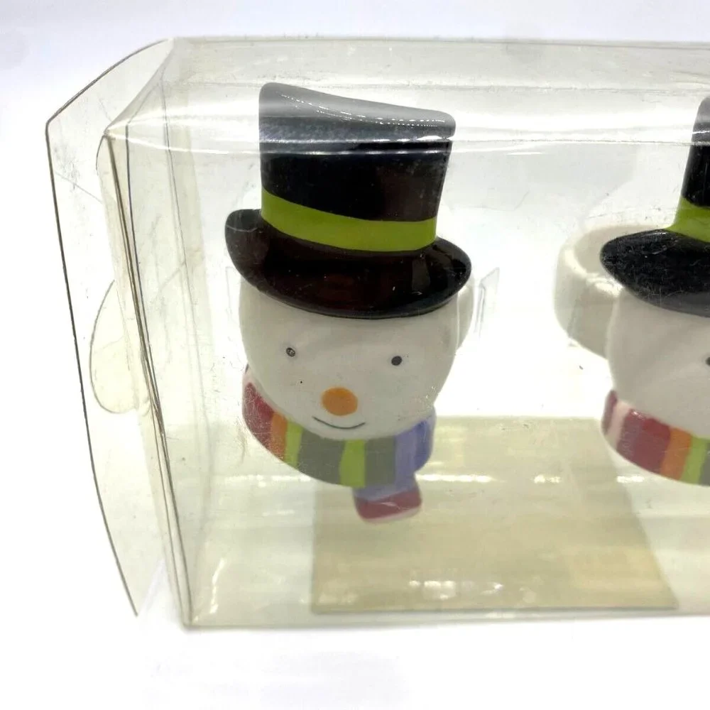2 Pack of Target Christmas Snowman Ceramic Napkin Rings Vintage NOS